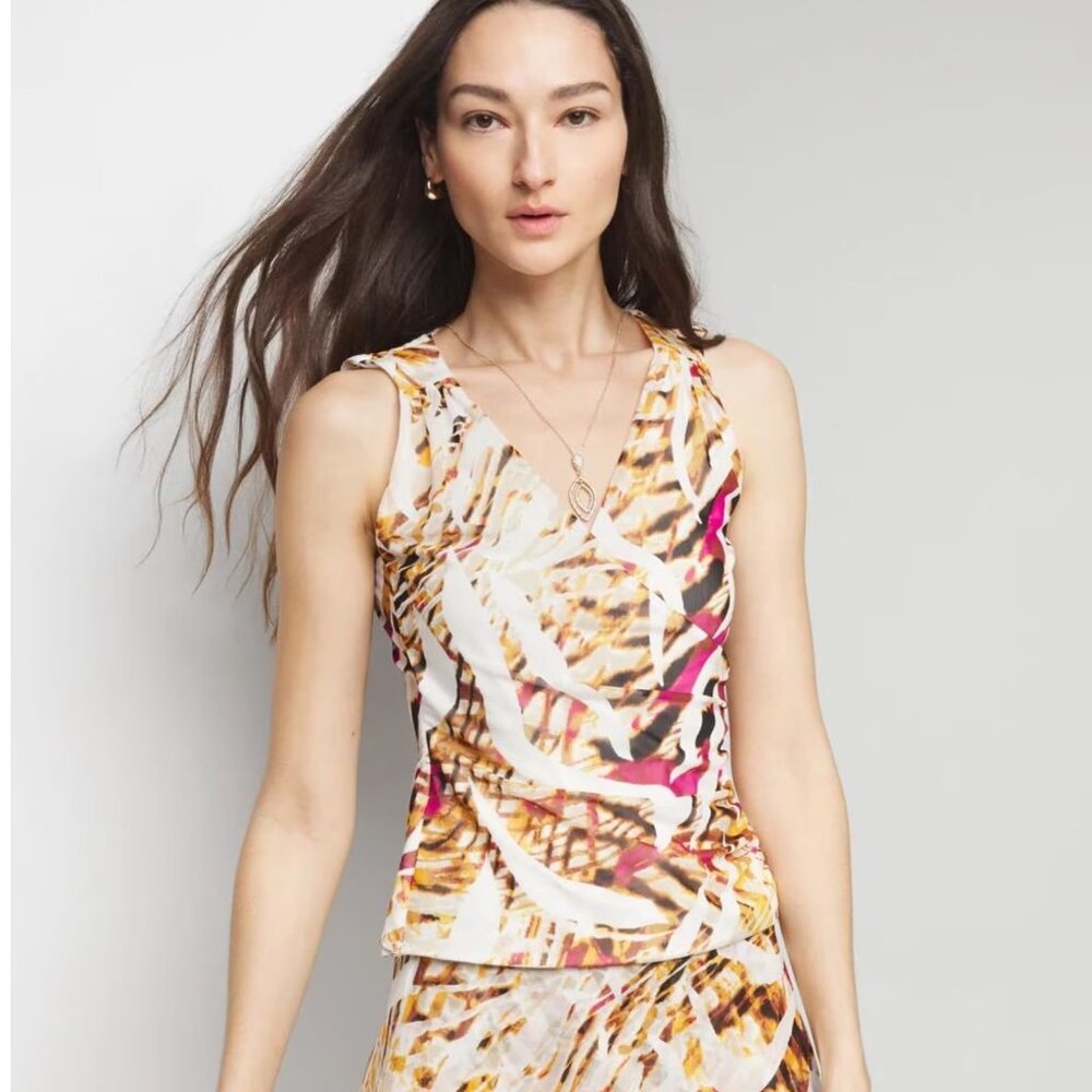 NWT | WHBM Shirred Mesh Tank | XS |  Tiger Print